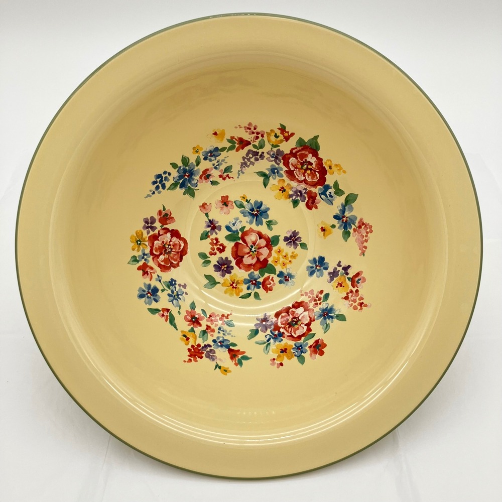 Longaberger Pottery Serving Bowl Woven Traditions Floral 12in Ivory Large Basin